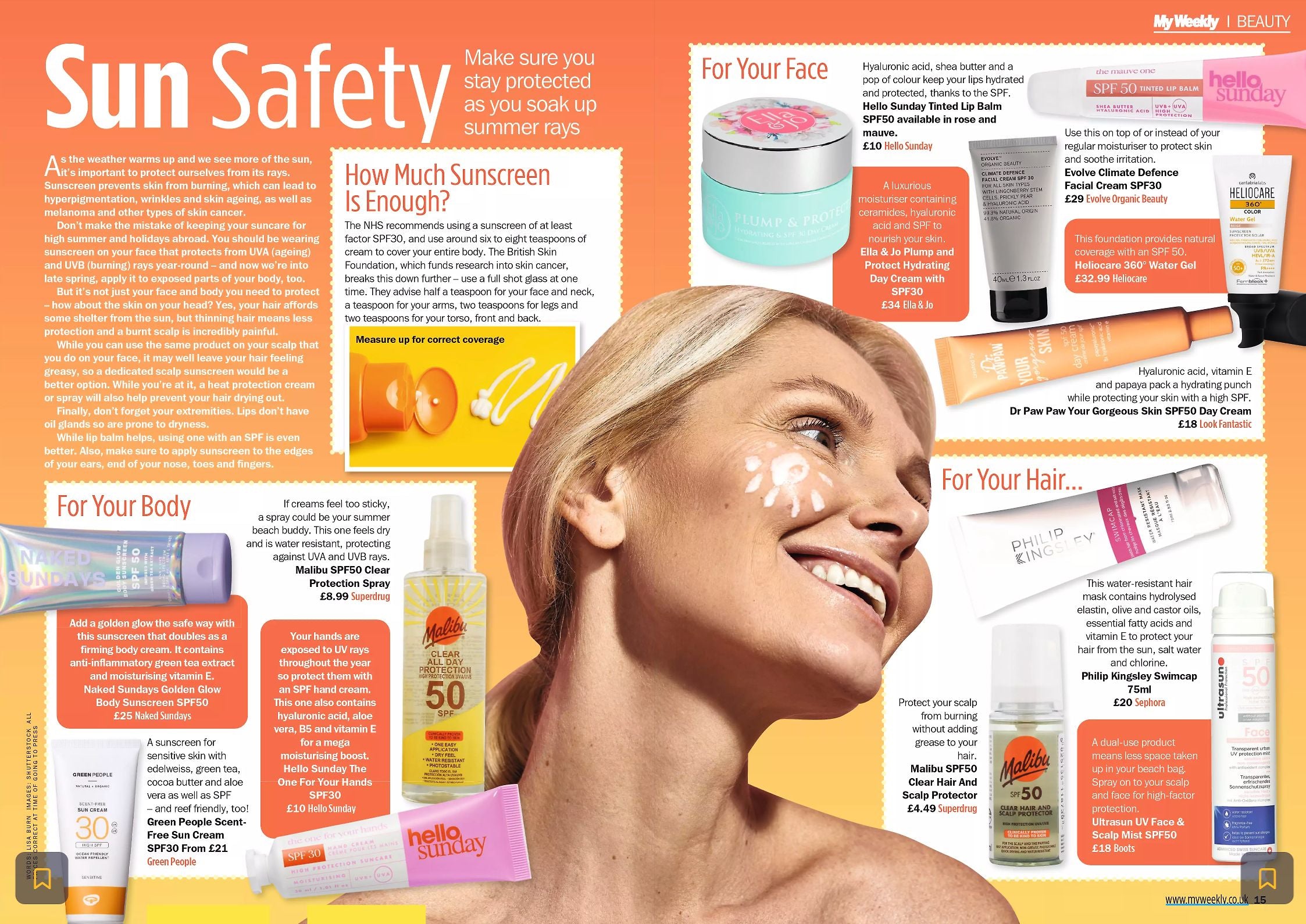 Plump & Protect Day Cream SPF 30 features in My Weekly Magazine 'Sun Safety' Article
