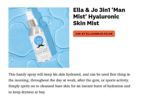 Ella & Jo Man Mist 3in1 Hyaluronic Skin Mist featured in Women’s Health Magazine